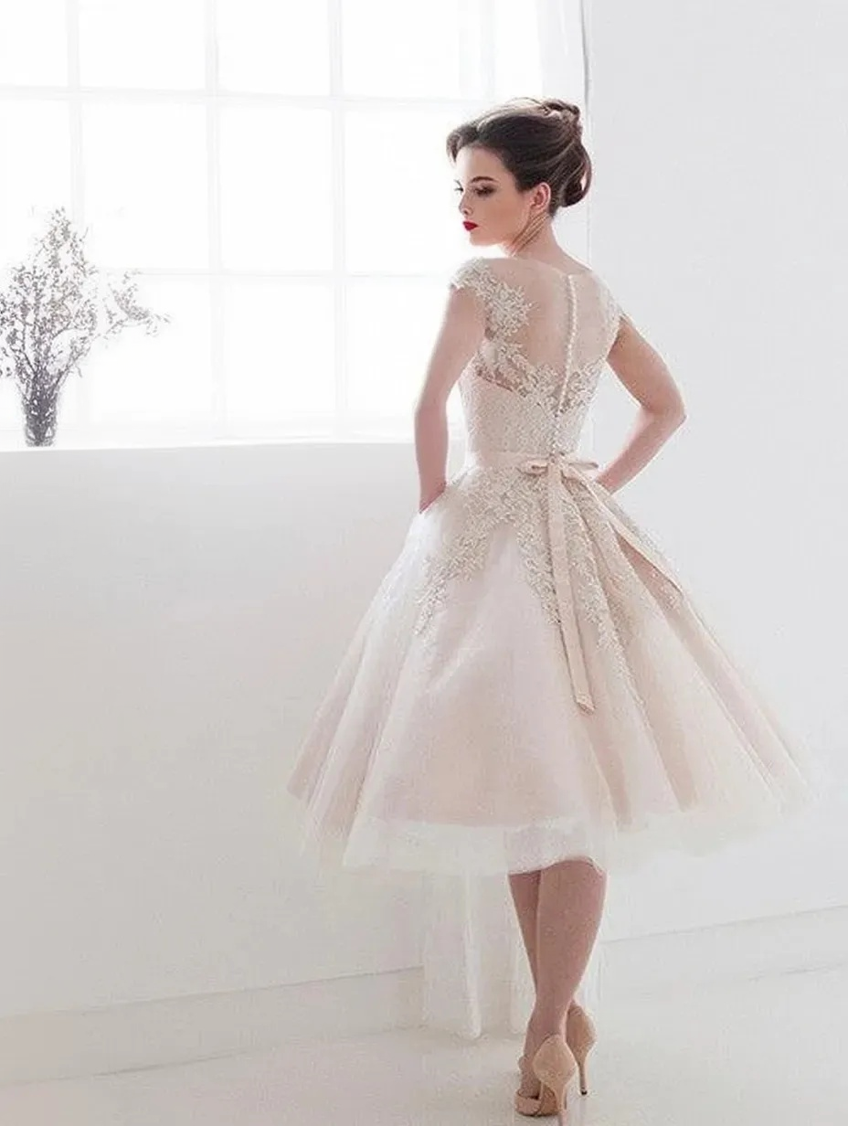 Frosty Pink Modest Retro Tea Length Dress DV2076