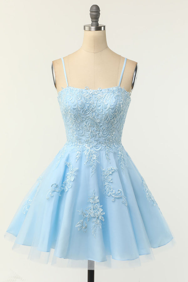 Blue Short Cocktail Lace Prom Semi Formal Dress EN5703