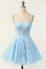 Blue Short Cocktail Lace Prom Semi Formal Dress EN5703