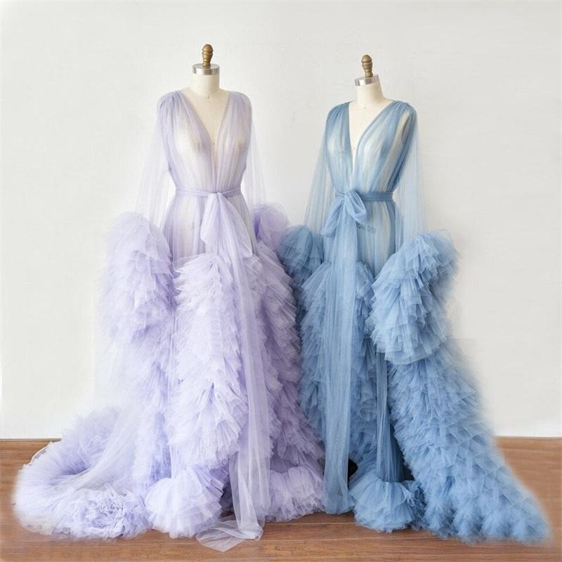 Blue Lilac Purple Maternity Tulle Robe for Photo Shoot RB1333