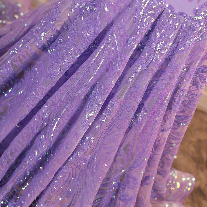 Lilac Purple Maxi Sequins Lace Halter Style Formal Evening Dress EN5813