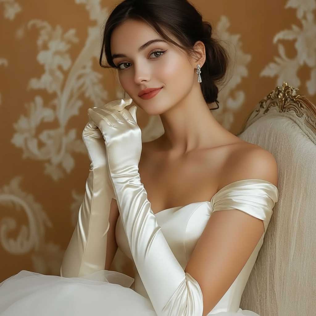 White & Ivory Long Satin Gloves for Debutante, Wedding and Formal Events A1101