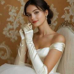 White & Ivory Long Satin Gloves for Debutante, Wedding and Formal Events A1101