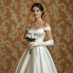 White & Ivory Long Satin Gloves for Debutante, Wedding and Formal Events A1101