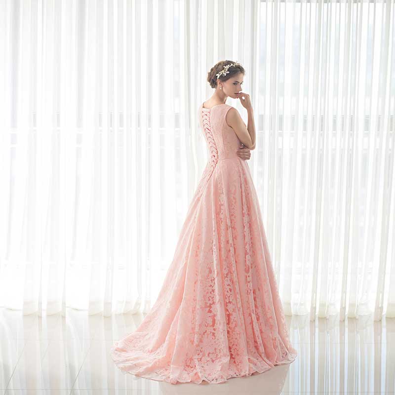 Modest Pink Lace Maxi Formal Prom Evening Dress EN905