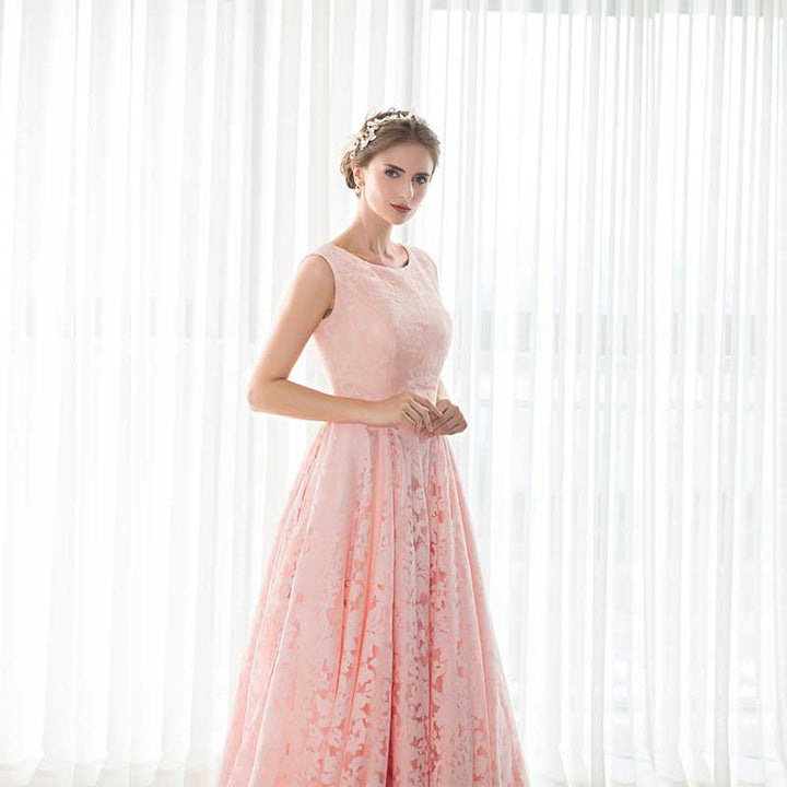 Modest Pink Lace Maxi Formal Prom Evening Dress EN905