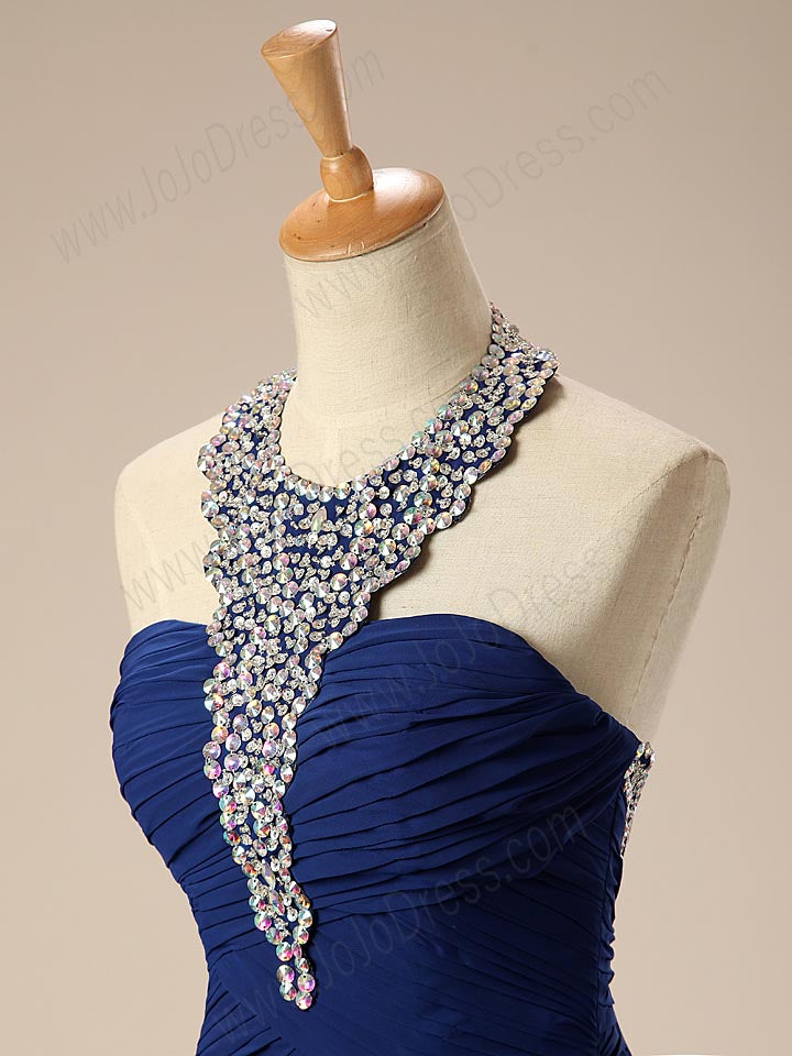 Navy Blue Maxi Halter Mermaid Formal Evening Dress EN134