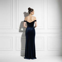 Navy Blue Maxi Velvet Formal Prom Evening Dress TS2601