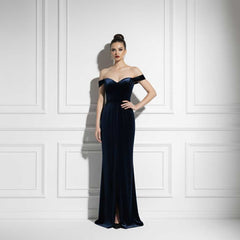 Navy Blue Maxi Velvet Formal Prom Evening Dress TS2601