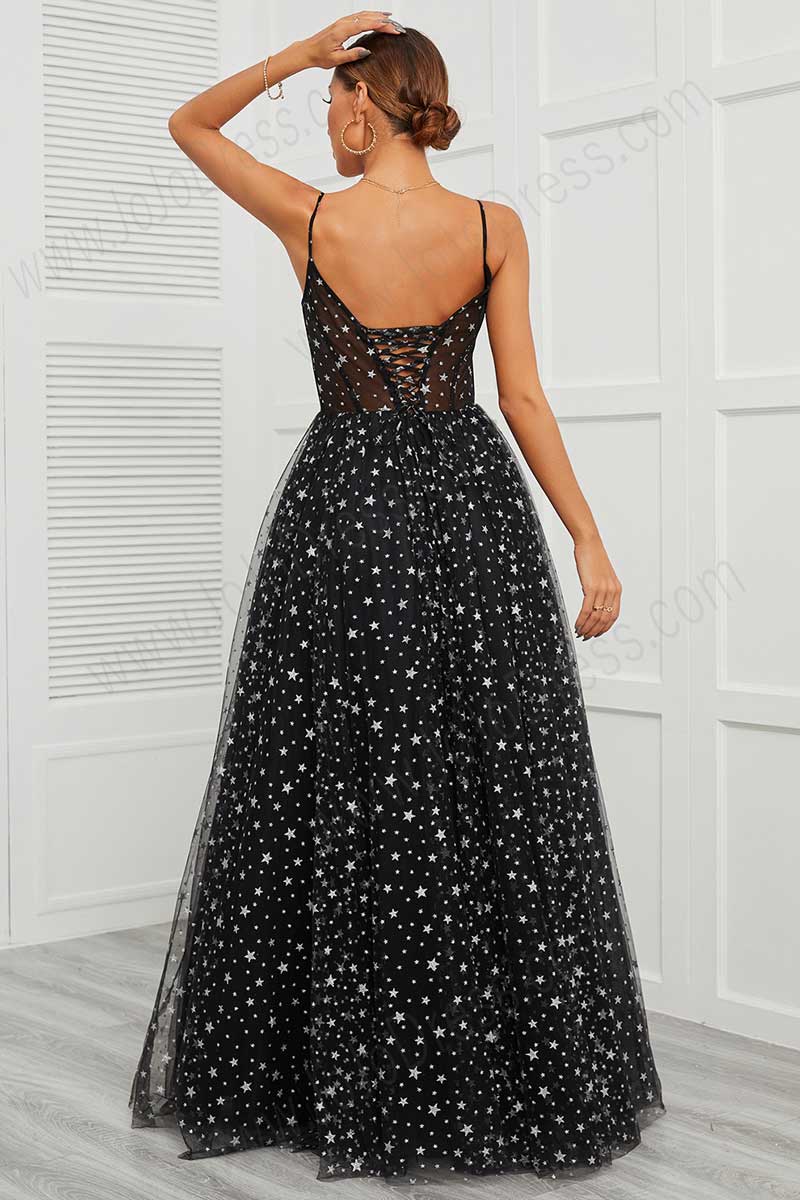 Black Maxi Formal Prom Dress with Stars EN5702 Size 10 / Black Black Maxi Formal Prom Dress with Stars EN5702 Size 10 / Black