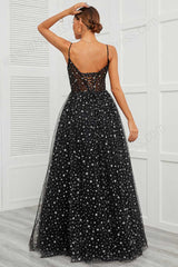Black Maxi Formal Prom Dress with Stars EN5702