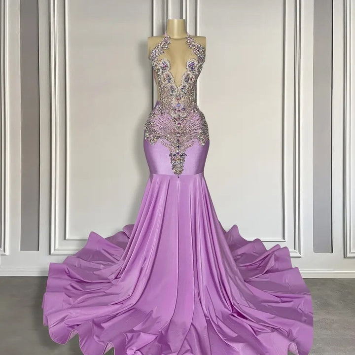 Lilac Pink Rhinestone Mermaid Formal Evening Dress AL3019