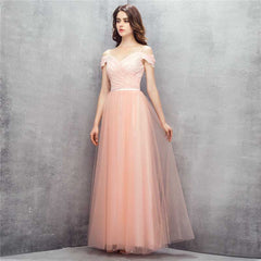 Peach Maxi Formal Home Coming Evening Dress with Lace EN1001