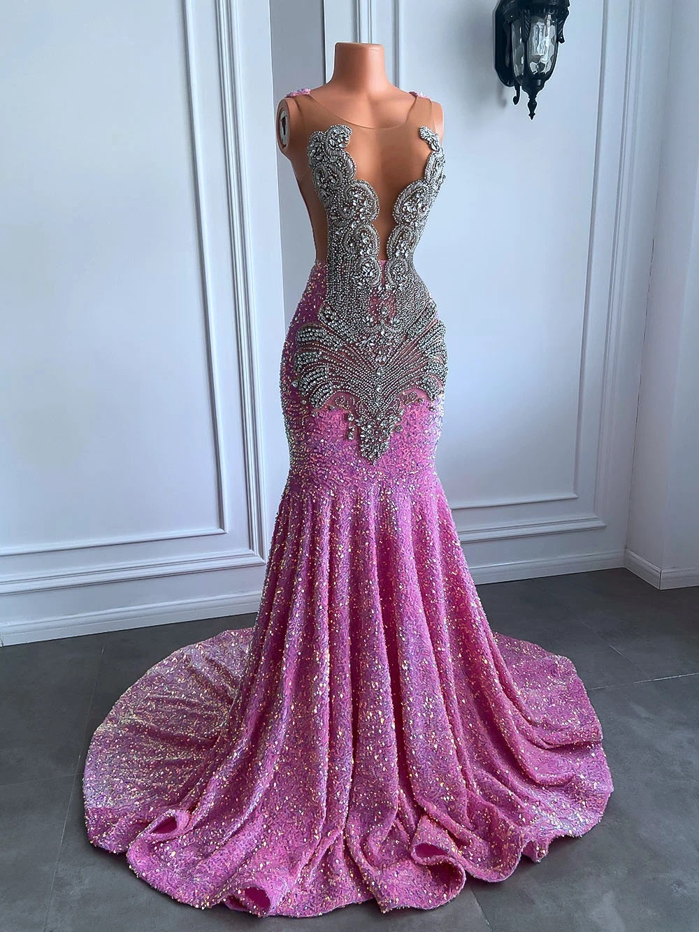 Pink Sparkly Glamorous Mermaid Formal Prom Evening Dress AL3023 Pink Sparkly Glamorous Mermaid Formal Prom Evening Dress AL3023