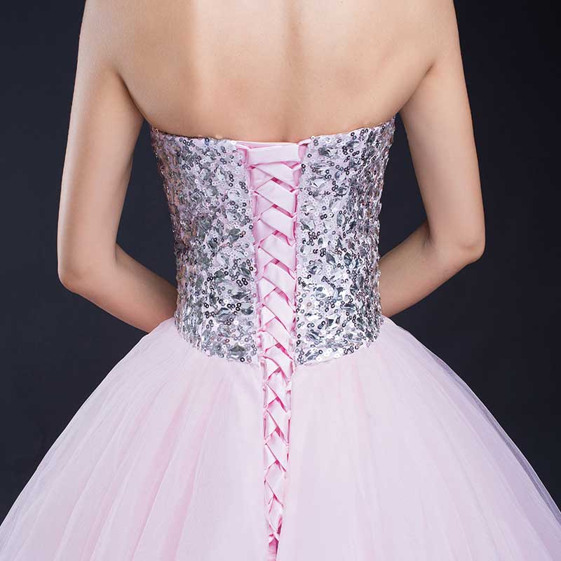 Strapless Pink Ball Gown Evening Dress with Sequins Top EN904