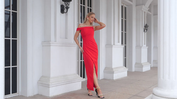 Sexy Red Maxi Formal Prom Evening Dress with Side Slit EN5711