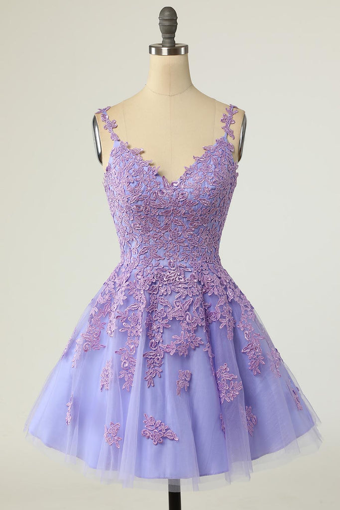 short purple semi formal dresses Lace Cocktail Prom Dress EN5706 Model Rino