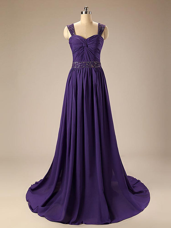 Purple Grecian Maxi Formal Prom Evening Dress with Straps EN141