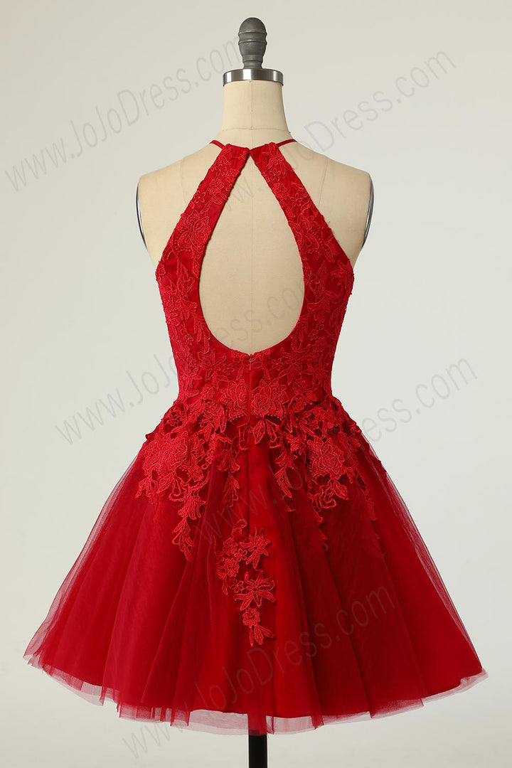 Red Lace Short Cocktail Semi Formal Prom Dress EN5707