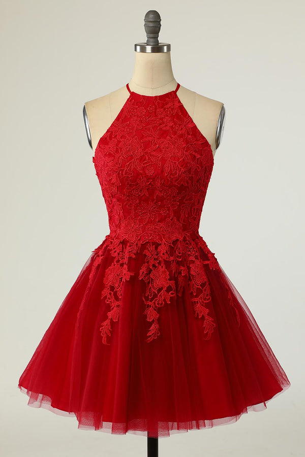 Red Lace Short Cocktail Semi Formal Prom Dress EN5707