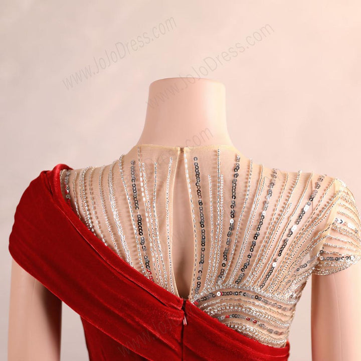 Red Velvet Maxi Fitted Formal Prom Evening Dress EN5809