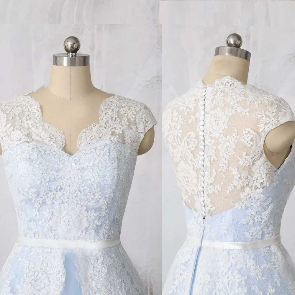 Blue Retro 1950s Vintage Tea Length Lace Wedding Dress DV3033 Size 0 / Blue Blue Retro 1950s Vintage Tea Length Lace Wedding Dress DV3033 Size 0 / Blue