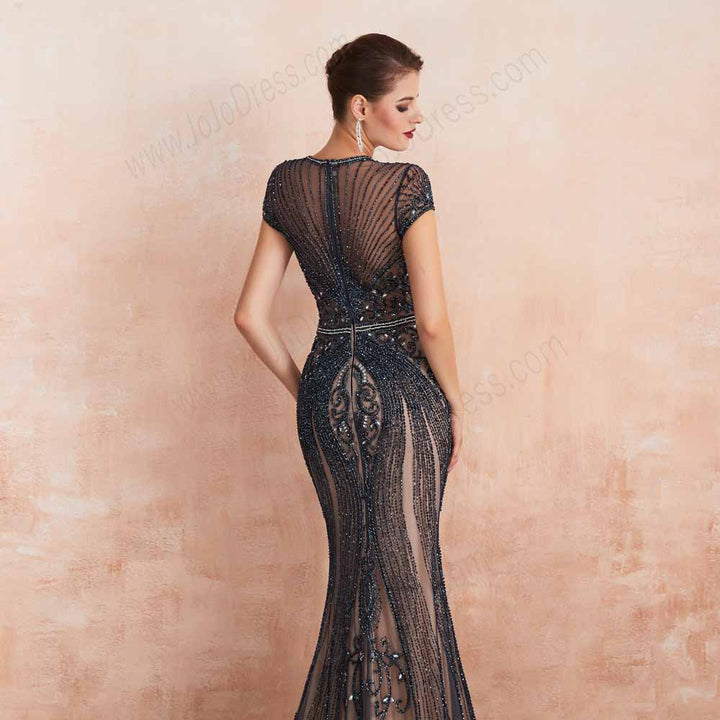 Black Retro Hollywood Fitted Maxi Formal Evening Dress EN3404