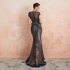 Black Retro Hollywood Fitted Maxi Formal Evening Dress EN3404