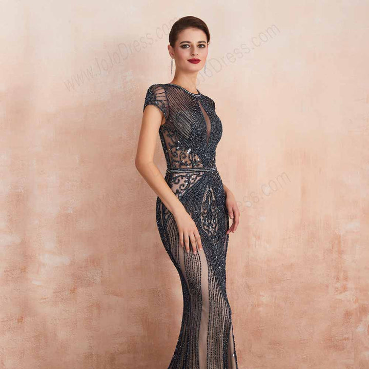 Black Retro Hollywood Fitted Maxi Formal Evening Dress EN3404