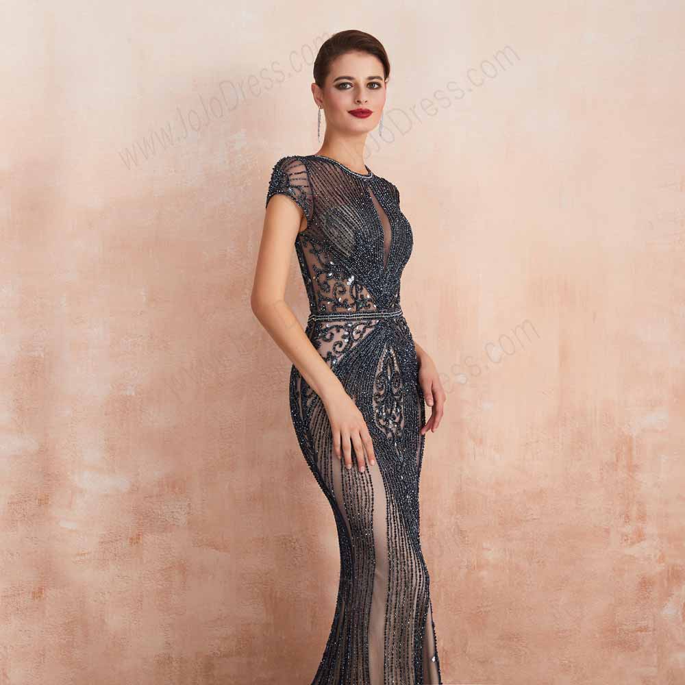 Black Retro Hollywood Fitted Maxi Formal Evening Dress EN3404