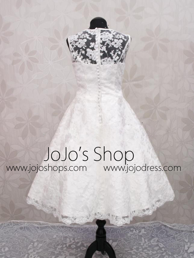 Vintage Tea length Lace Wedding Dress DV2046 Size 12 / White Vintage Tea length Lace Wedding Dress DV2046 Size 12 / White