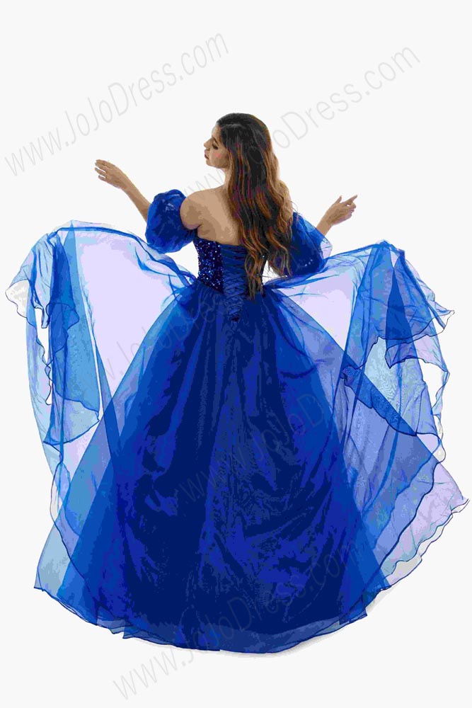 Royal Blue Strapless Ball Gown Prom Evening Dress with Detached Sleeves EN5801