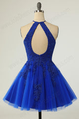 Royal Blue Lace Short Cocktail Semi Formal Prom Dress EN5707