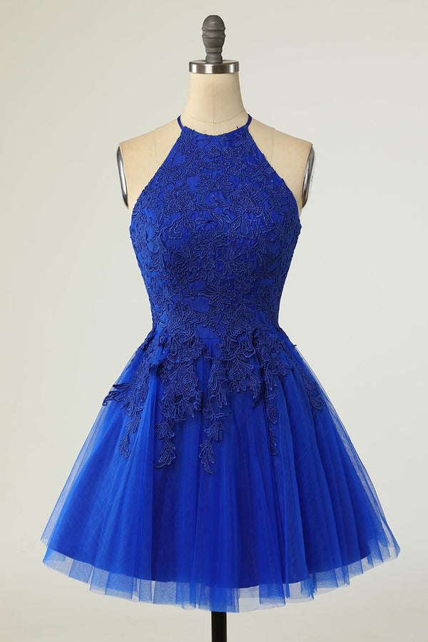 Royal Blue Lace Short Cocktail Semi Formal Prom Dress EN5707