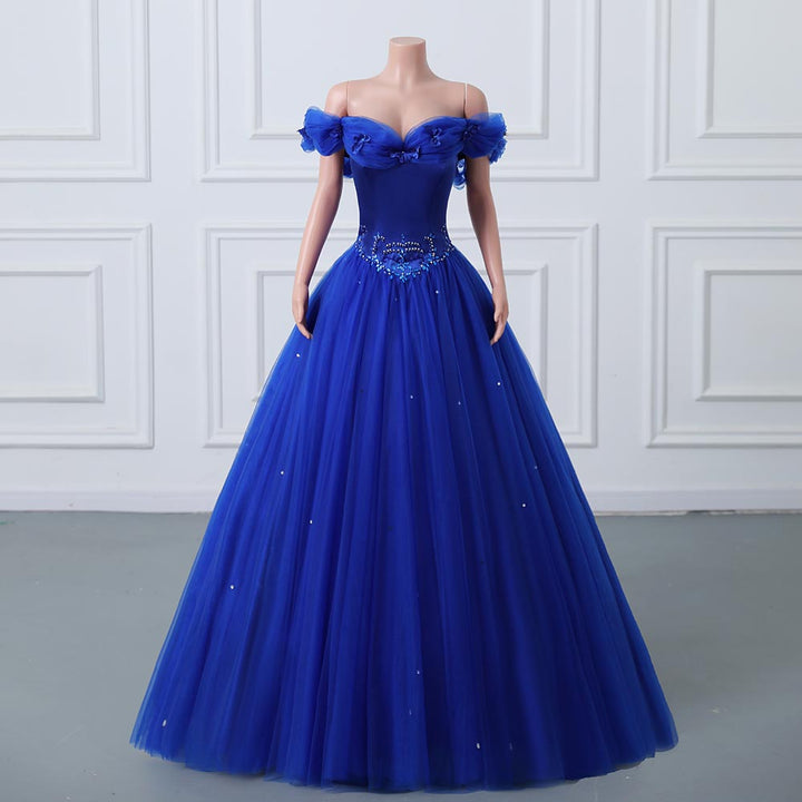 Royal Blue Butterfly Off the Shoulder Maxi Prom Ball Gown Evening Formal Dress EN5802