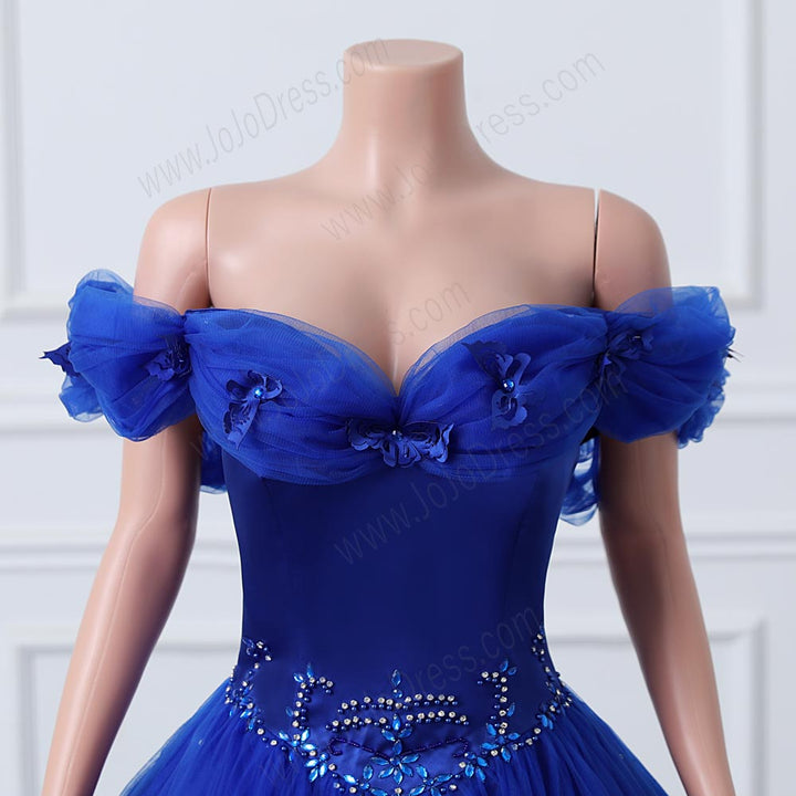 Royal Blue Butterfly Off the Shoulder Maxi Prom Ball Gown Evening Formal Dress EN5802