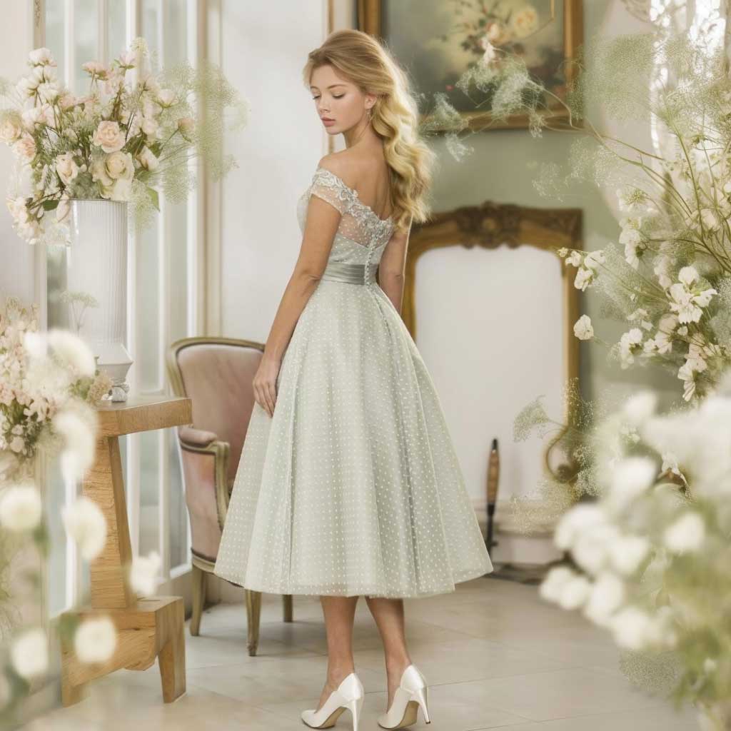 Retro 50s Sage Green Short Formal Wedding Dress