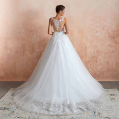 Lace Ball Gown Wedding Dress with Plunging Neck EN3416