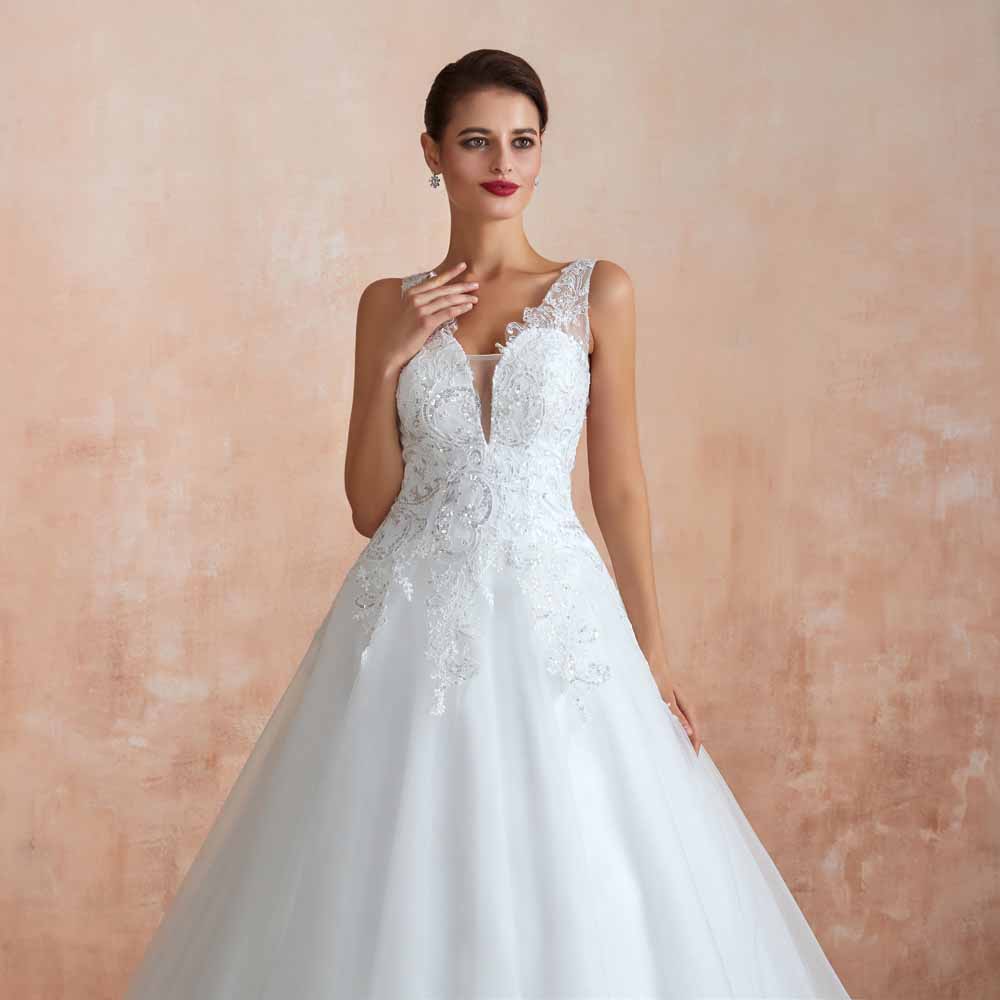 Lace Ball Gown Wedding Dress with Plunging Neck EN3416