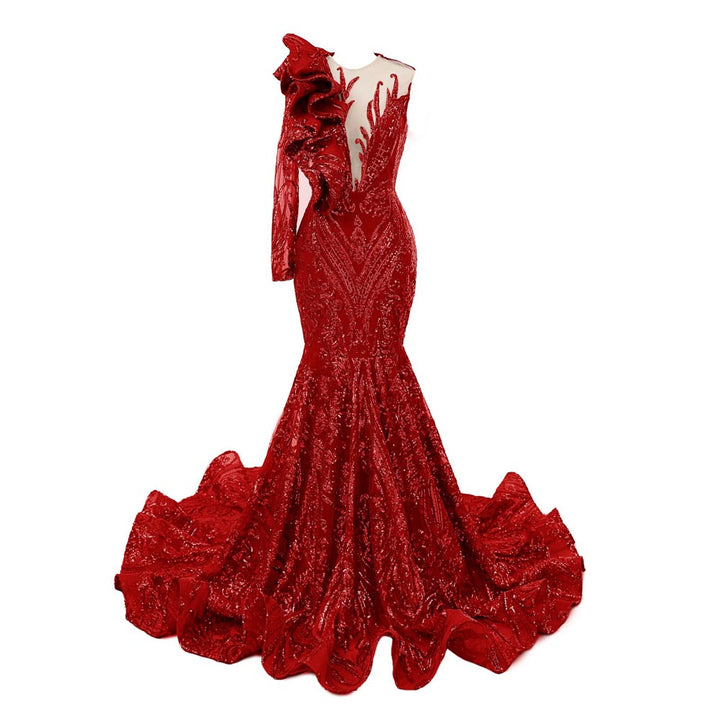 Sexy Red Sequins Fit and Flare Formal Prom Evening Dress EN580
