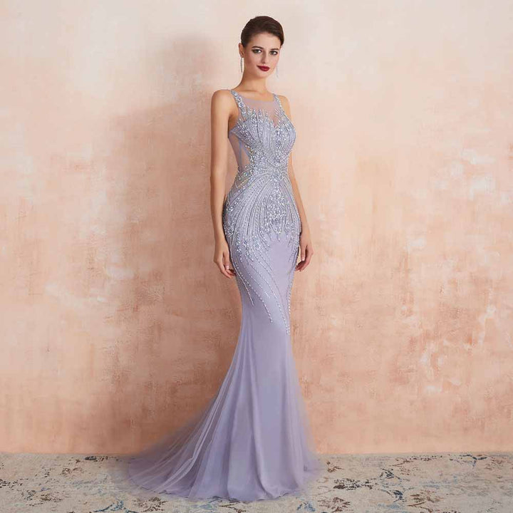 Elegant Silver Fitted Maxi Black Tie Formal Evening Dress EN3405