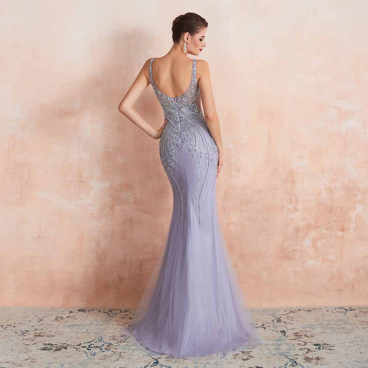Elegant Silver Fitted Maxi Black Tie Formal Evening Dress EN3405