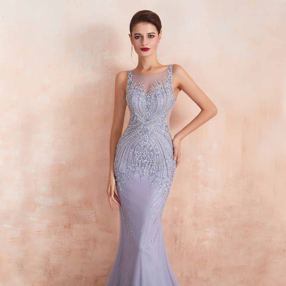 Elegant Silver Fitted Maxi Black Tie Formal Evening Dress EN3405