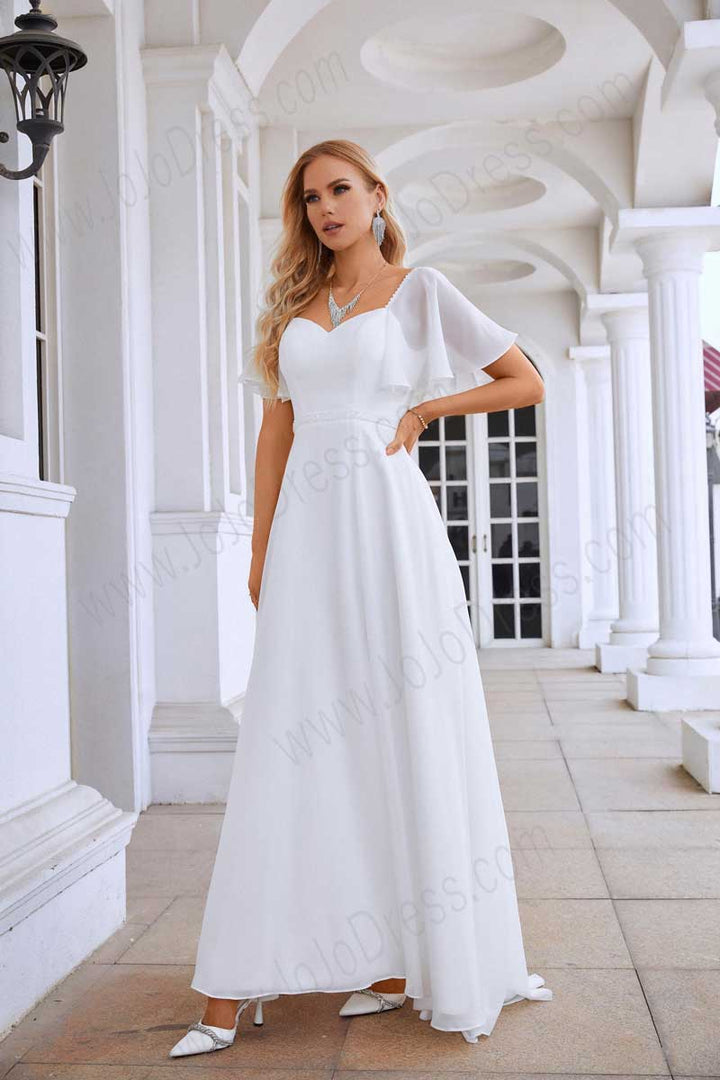 Chiffon Simple Maxi Wedding Dress with Flutter Sleeves EN5713