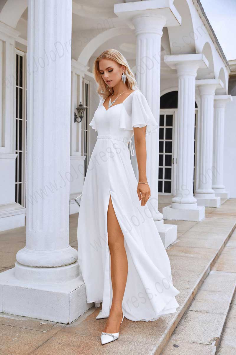 Chiffon Simple Maxi Wedding Dress with Flutter Sleeves EN5713 Chiffon Simple Maxi Wedding Dress with Flutter Sleeves EN5713