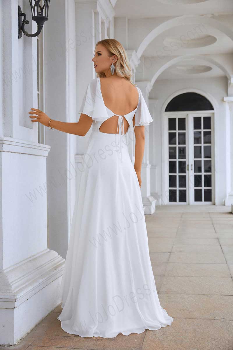 Chiffon Simple Maxi Wedding Dress with Flutter Sleeves EN5713 Size 8 / Ivory Chiffon Simple Maxi Wedding Dress with Flutter Sleeves EN5713 Size 8 / Ivory