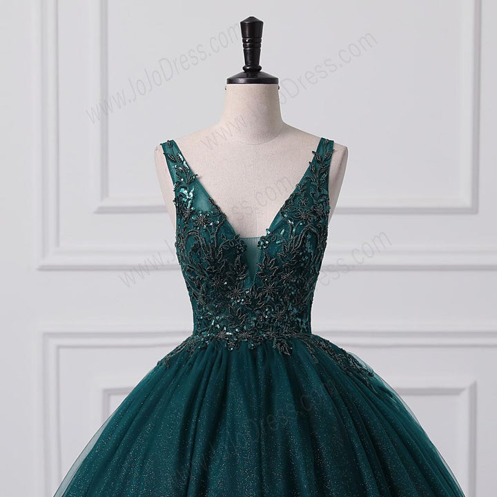Elegant Sparkly Green Ball Gown Formal Evening Dress EN5804
