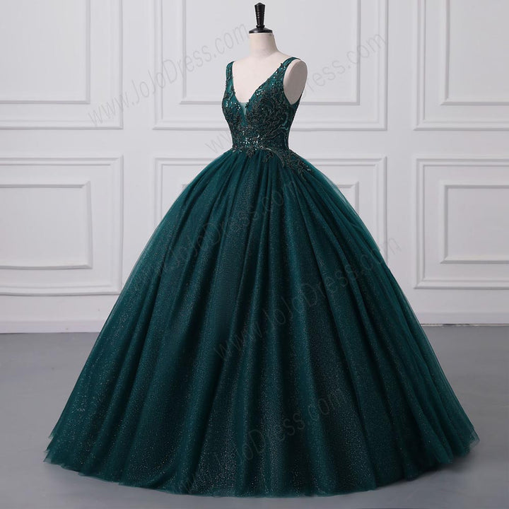 Elegant Sparkly Green Ball Gown Formal Evening Dress EN5804