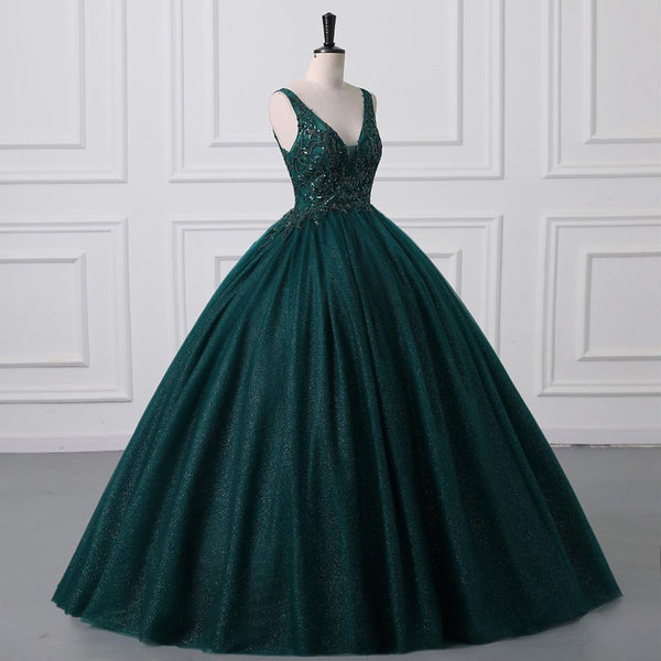 Elegant Sparkly Green Ball Gown Formal Evening Dress EN5804