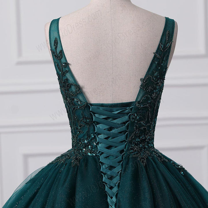 Elegant Sparkly Green Ball Gown Formal Evening Dress EN5804
